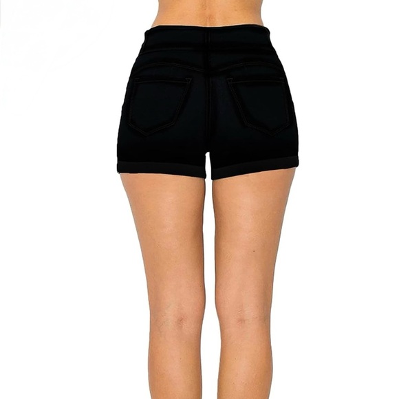 WAX JEAN High You Push Up Denim Shorts with 3-Button Stacked Band Size S Black - Picture 3 of 8